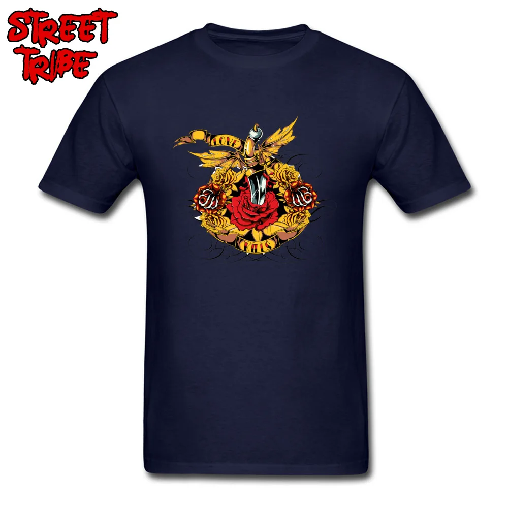 dagger rose825yy Round Collar Tshirts ostern Day Normal Tops T Shirt Short Sleeve Plain 100% Cotton Fabric Tops & Tees Men's dagger rose825yy navy