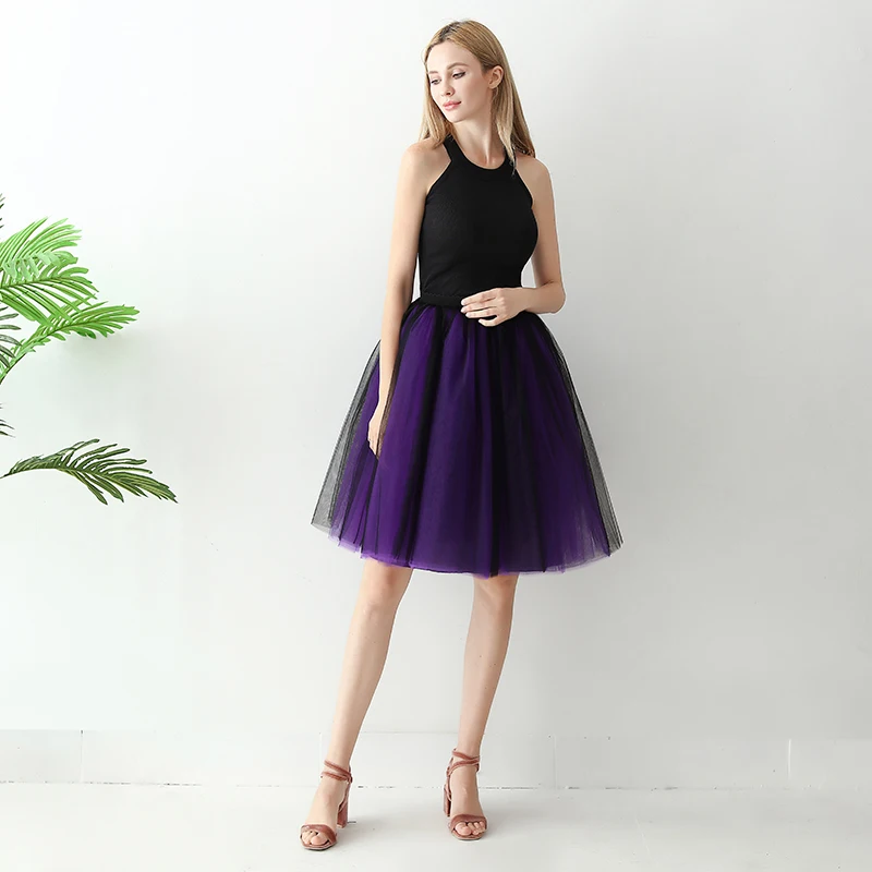 7 Layers Midi Tulle Skirts Womens Fashion Pleated TUTU Skirt Elegant Wedding Vintage Lolita Petticoat faldas mujer saias Jupe Skirts