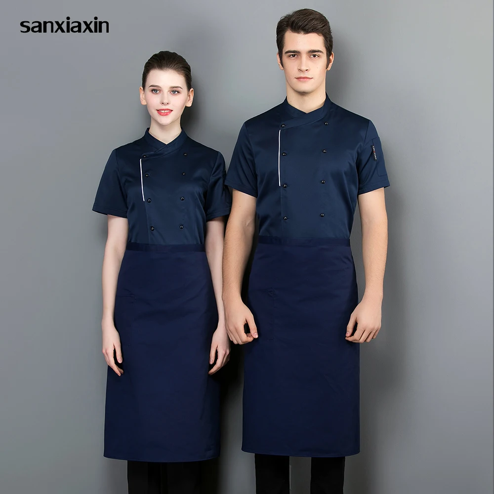 

Unisex Kitchen Chef Restaurant Uniform short sleeved Shirt men chef Breathable hotel Kitchen work clothes Chef Jacket Wholesale