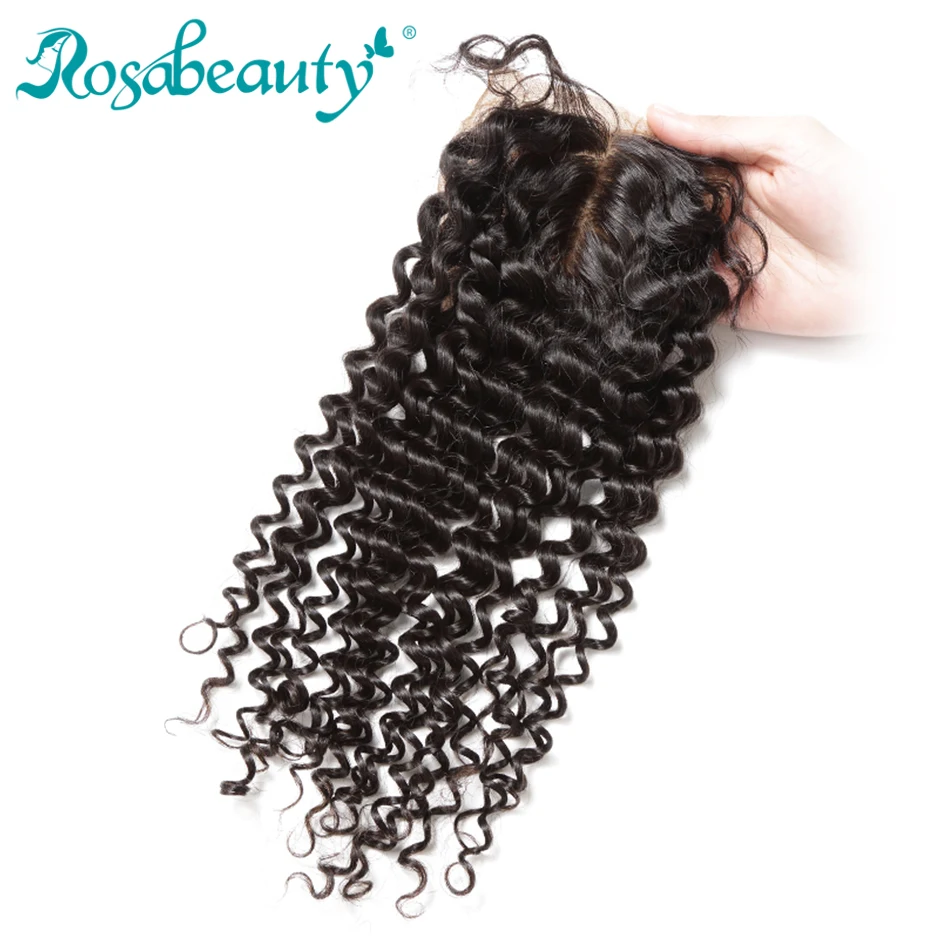 

Rosabeauty Brazilian Deep Wave Silk Base Closure Remy Human Hair Closure 4x4 Siwss Lace with Bleached Knots Free Shipping