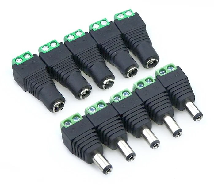 

10pcs /5 sets green Male + Female 12V 2.1x5.5MM DC Power Jack Plug Audio AUX free welding socket Connector