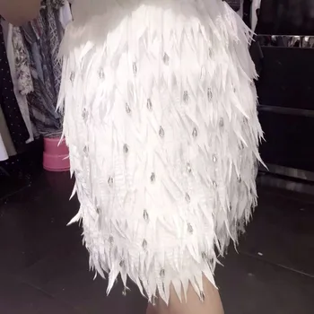 

New Chiffon Feather Shape High-end Diamond Bead Women's Party Wedding Straight Mini Skirt S-L