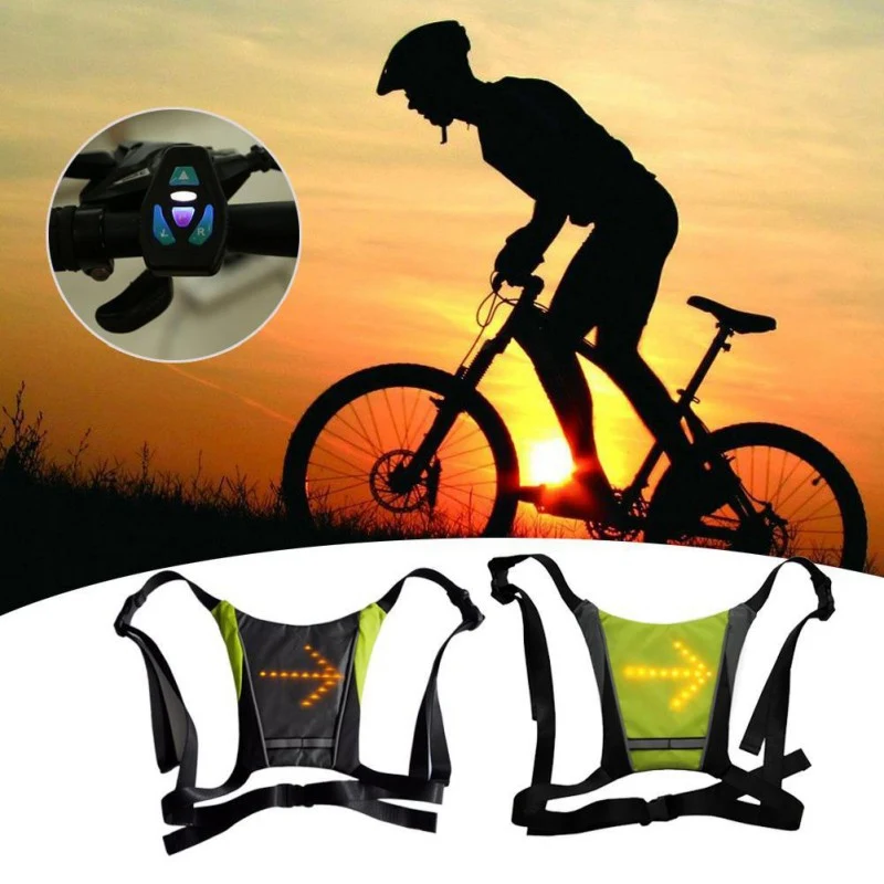 

New Bicycle Reflective Vest 30 LED Warning Lights Wireless Safety Turn Signal Lights for Bicycle Riding Safety Jackets (Green)