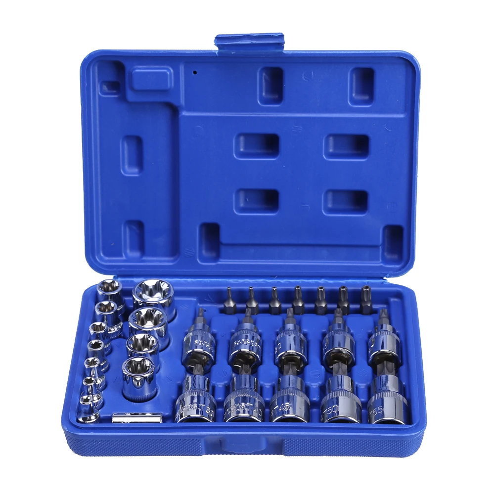 

29 pcs/set Security Torx Star Socket Set & Bit Male Female E & T Sockets Ratchet Screwdriver Bit for Mechanics Engineers Repair