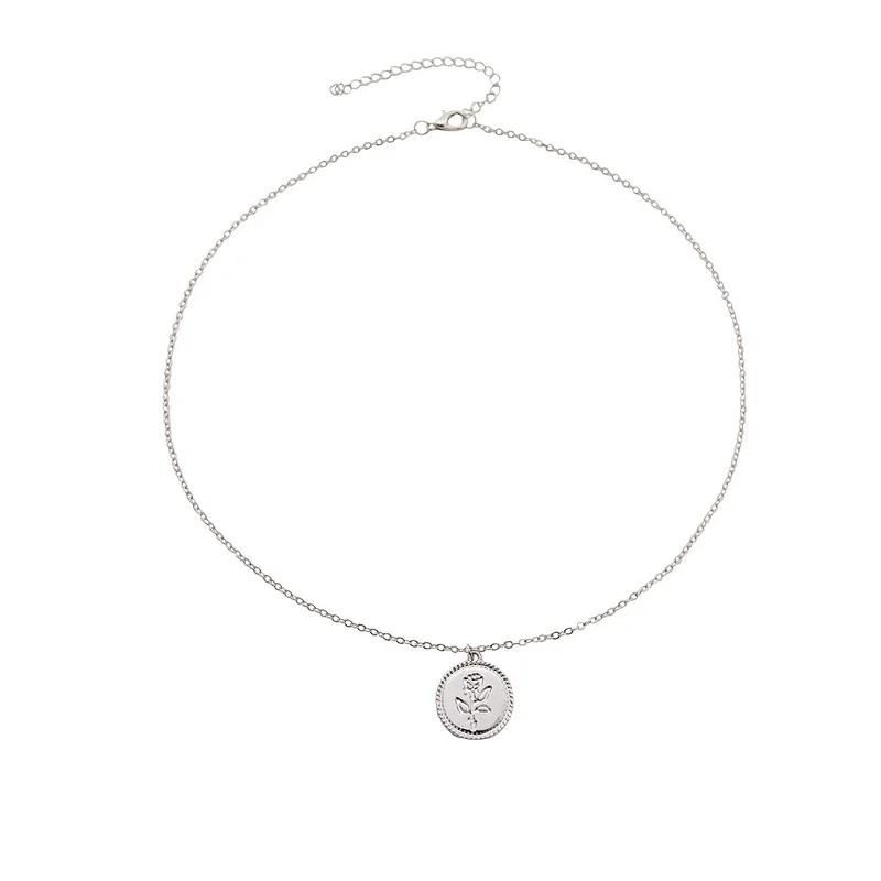 Ожерелье с круглой подвеской из золотого сплава для женщин, простое женское длинное ожерелье с цепочкой, колье с розами