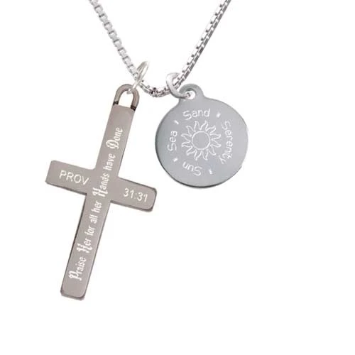 Engraved Sun Sea Sand - Praise Her - Cross Necklace (1)