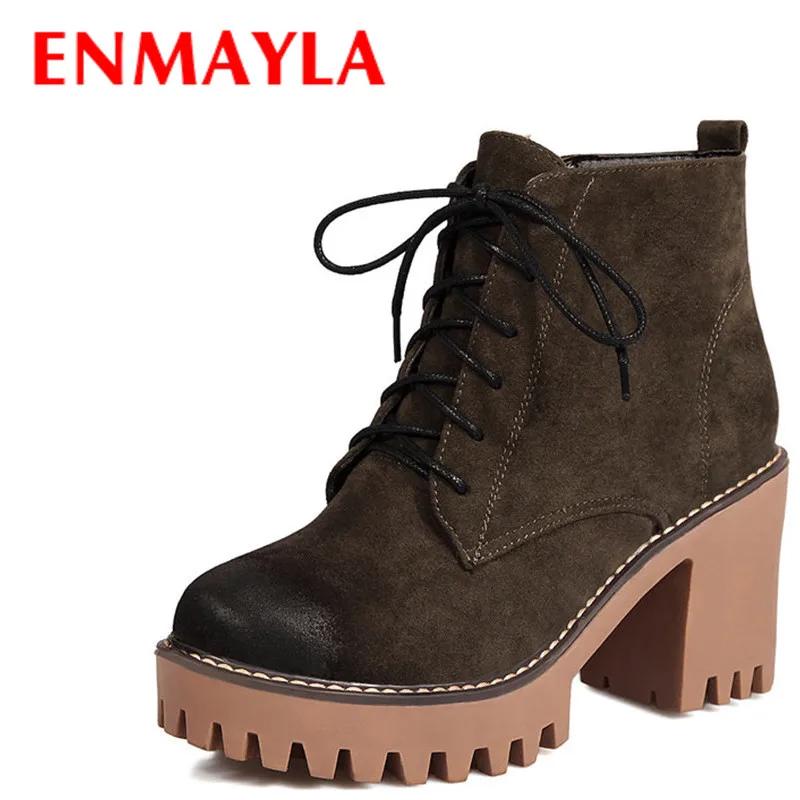 

Airfour Autumn Winter Shoes Woman Lace-up Ankle Boots for Women High Heels Platform Shoes Boots Black Brown Green Women Boots