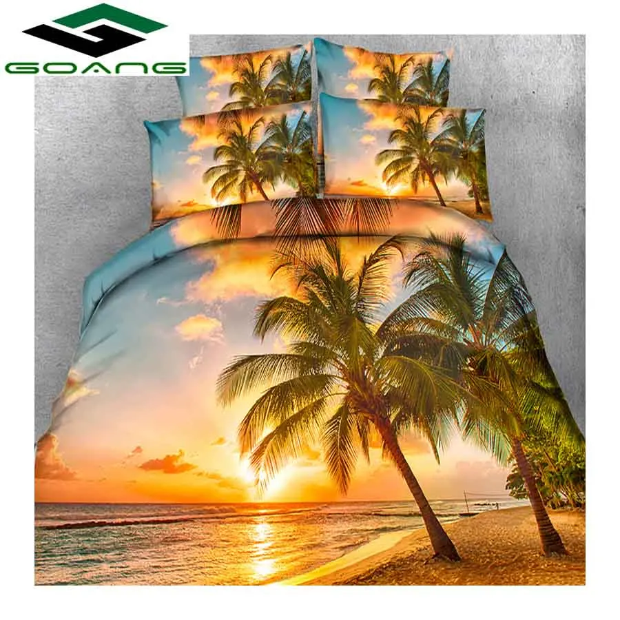 

GOANG luxury bedding sets bed sheet duvet cover pillow case 3d digital printing Sunset Beach scenery factory wholesale