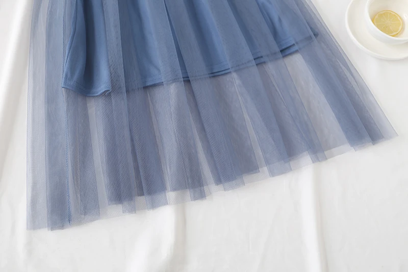 Весеннее женское милое Сетчатое кружевное платье с длинным рукавом и оборками плиссированные платья с эластичной талией женское вечернее платье из двух частей