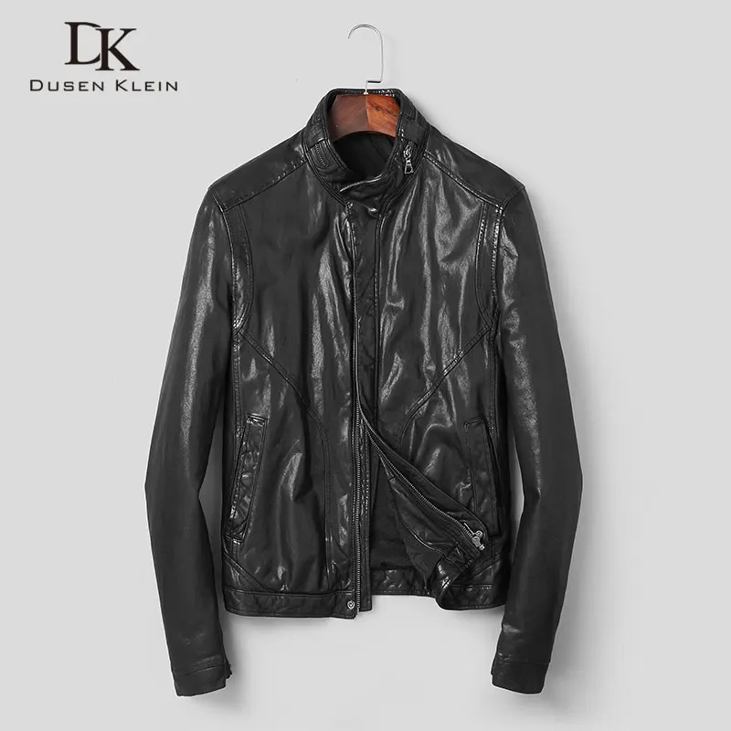 

Men Genuine Leather Jacket Real Sheepskin Jackets Casual Short Black Pockets 2019 Autumn New Jacket for Man Washed Leather s906