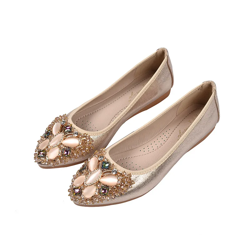 Женская обувь; балетки на плоской подошве; Лоферы со стразами; коллекция года; сезон весна; кожаные мокасины ручной работы; блестящая обувь; женская обувь; zapatos mujer - Цвет: Gold