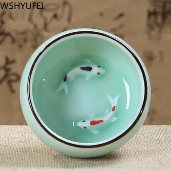 

4pcs/lot Novelty 3D Ceramic Pisces Chinese Tea Mug, Crack Glaze Tourist Tea Bowl Tea set Tea Cup Set Chinese Porcelain Tea Cup