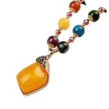 

Multicolor crystal beads yellow geometric Pendant Necklace women sweater chain necklace 2017 long fashion jewelry