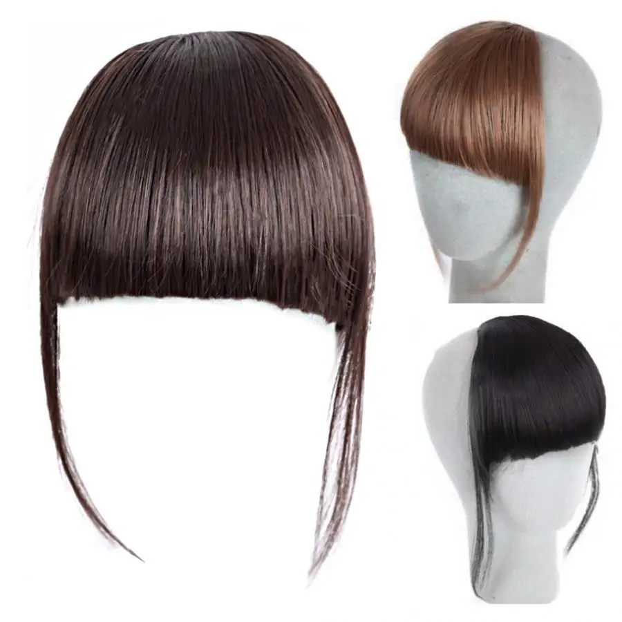 

Black Traceless Hair Extension Wig Dark Brown Fringe Clip On False Bangs Girls Fake Blunt Bangs Brown Hair Piece