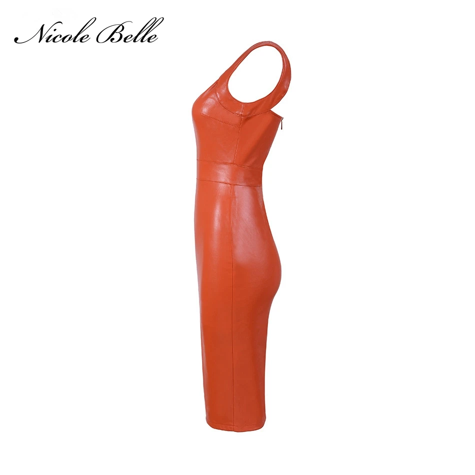 2017-New-Celebrity-Runway-PU-Dress-Orange-V-neck-Spaghetti-Strap-Splitting-Sleeve-Sexy-Women-Party (1)