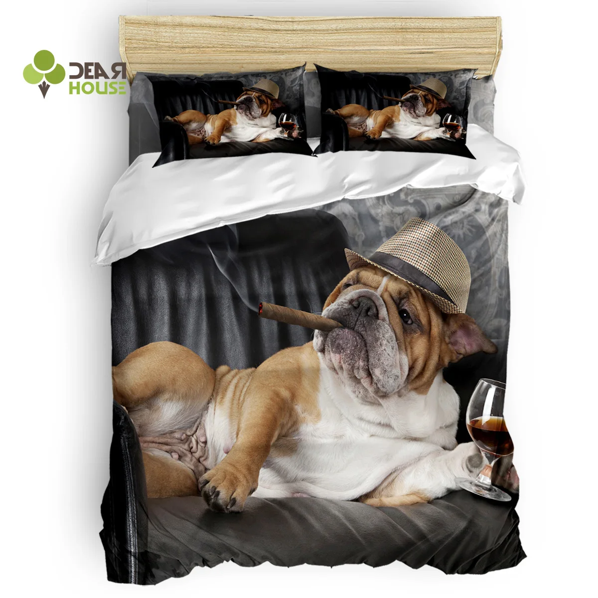 

Dear House Duvet Cover Set Smoking Bulldog Duvet Cover 4 Piece Bedding Set