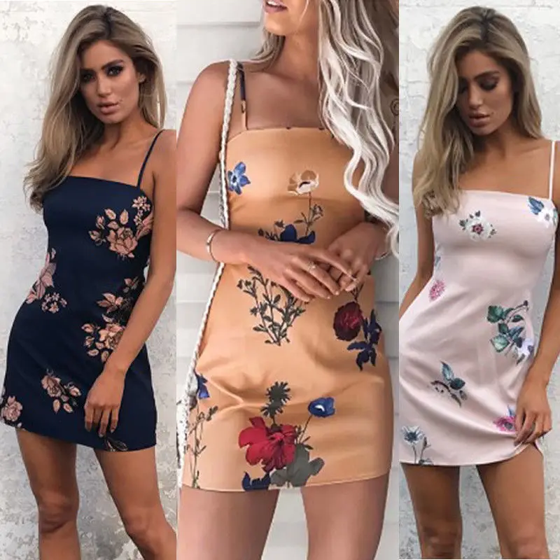 

New Fashion Women Girl Summer Boho Strap Dress Party Floral Printed Beach Sundress Lady Mini Dresses