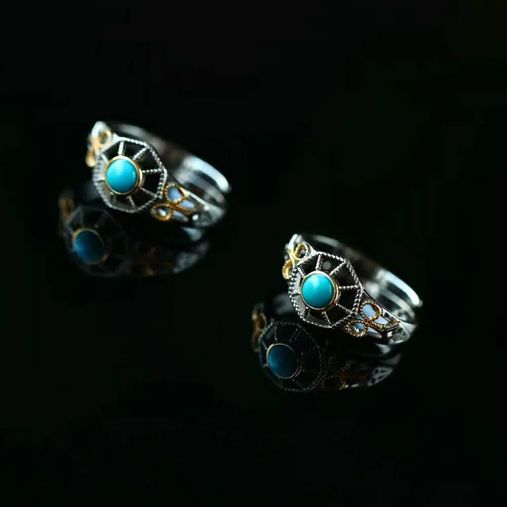 RADHORSE 925 серебряных колец для женщин ювелирные украшения бирюзовый Солнечный цветок многогранное моделирование кольцо из стерлингового серебра Регулируемый