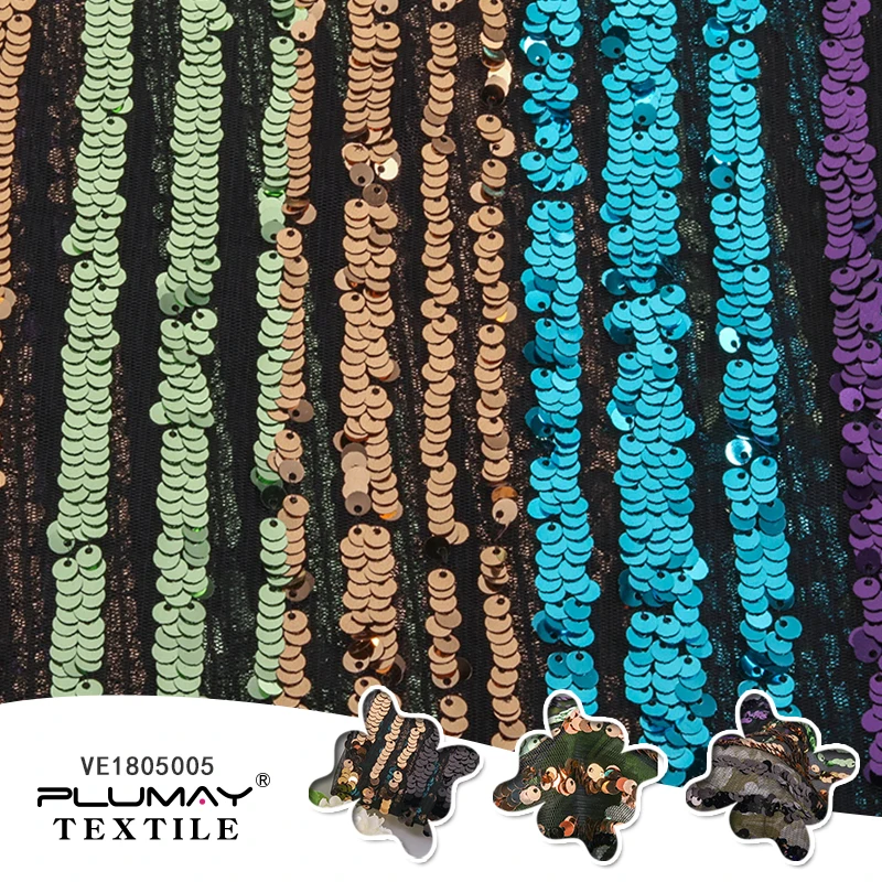 

5mm sequin stripe embroidered reversible rainbow sequin fabric for garment by half(1/2) yard