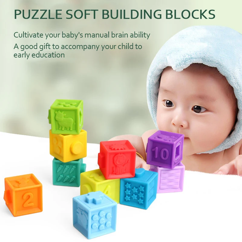 

Colorful Soft Building Blocks Teeth Gel Animal Number Pattern PVC Developmental Toys for Baby Building Block Toy for Kids