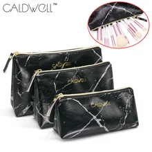 Women Makeup Cosmetic Bag PU Leather Marble Pattern Square Storage Zipper Pouch -OPK chileelove tassels marble pattern pu leather cosmetic bag makeup brushes kit bag handbag fashion zipper bag high capacity