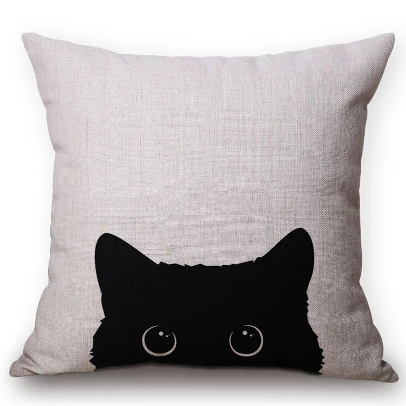 Cute Lovely Black Cat Cushion Cover Cotton Linen Square Throw