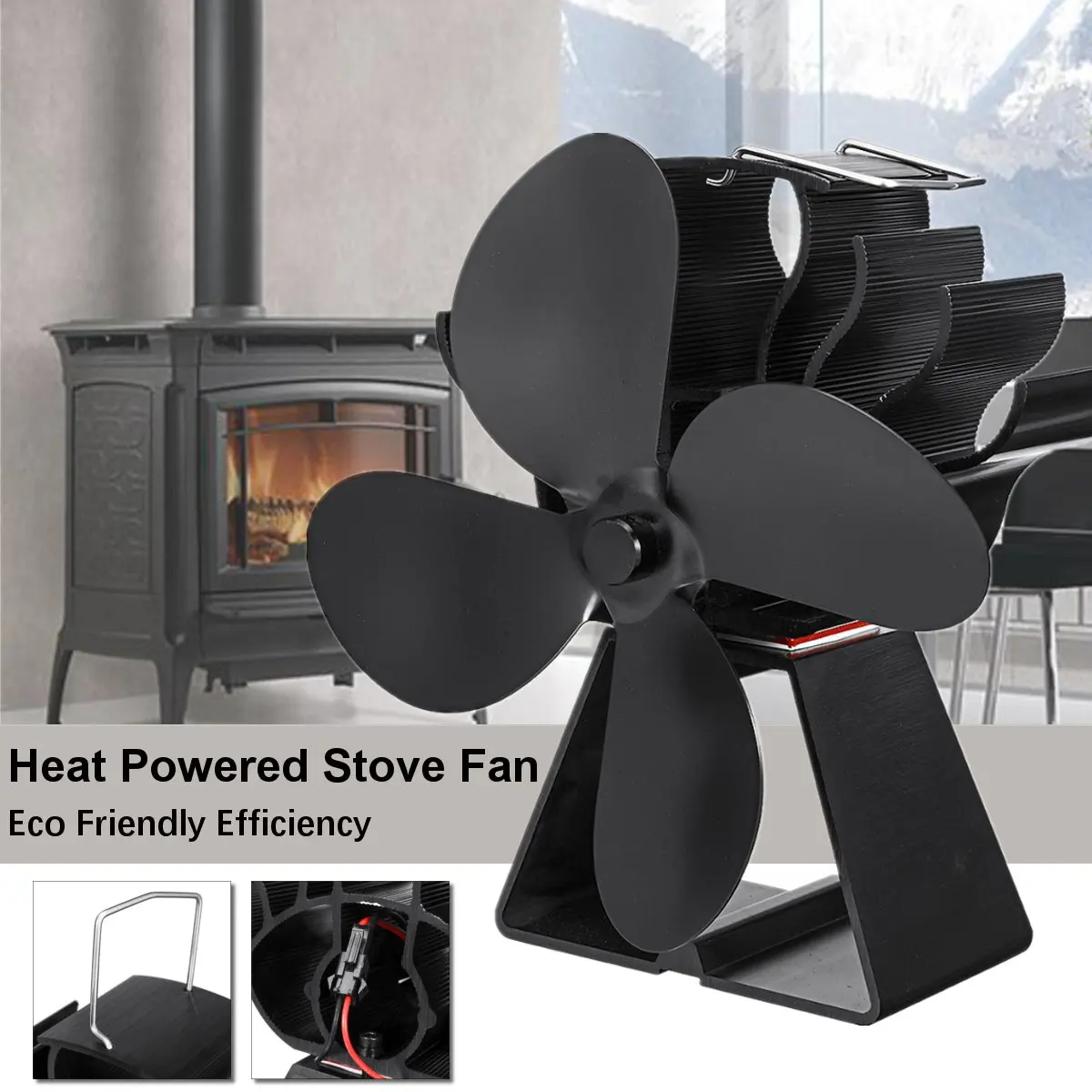 

Heat Powered 4 Blades Stove Fan Wood Log Fireplace Fan Burner Parts Heat Distribution Fuel Saving Eco Friendly Efficiency