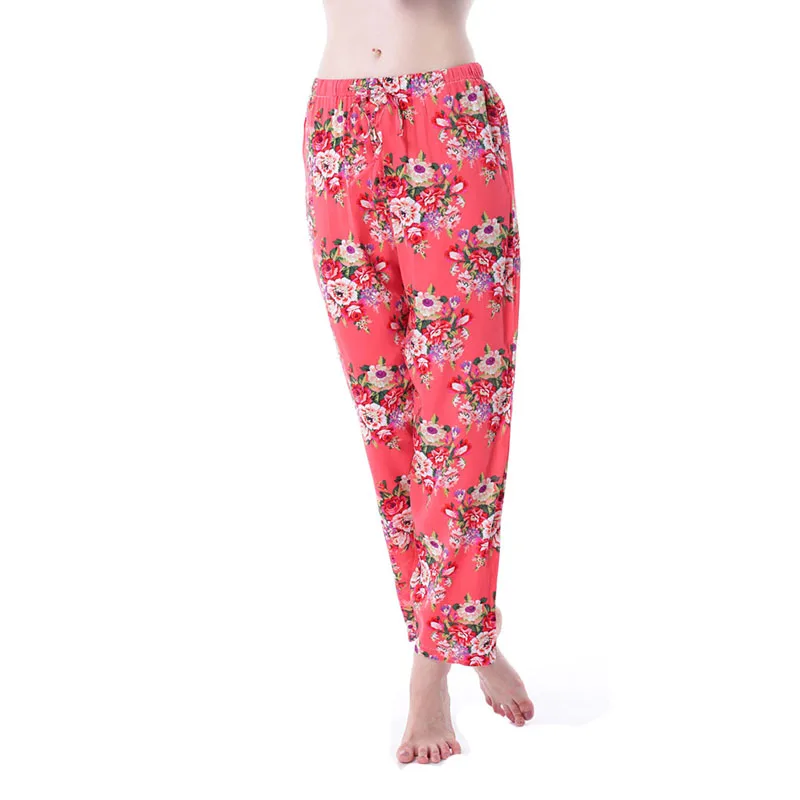 Высококачественная Черная Женская пижама для ванной брюки хлопок удобные Цветочные Длинные брюки Ночная рубашка Мода M XL доступны LP