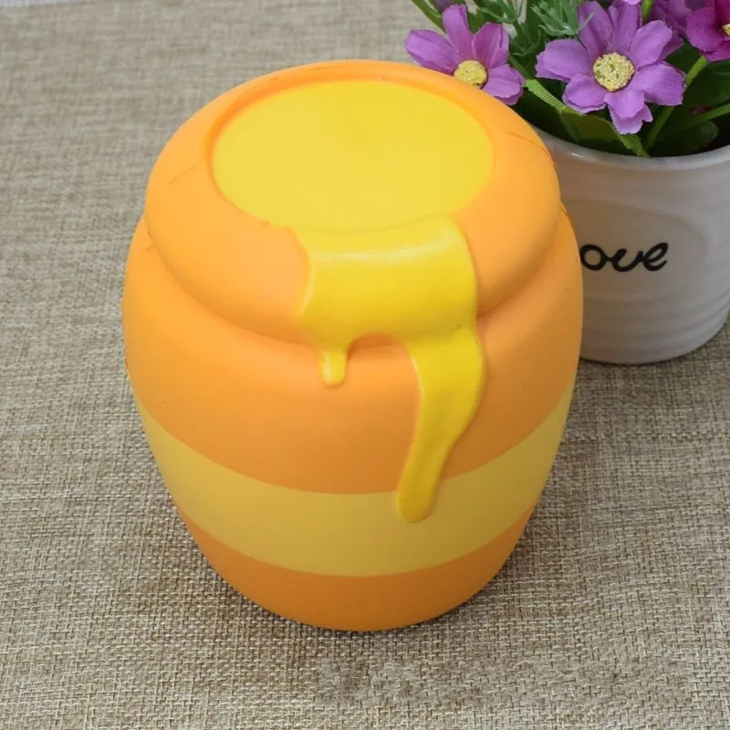 

11CM Simulation PU Squishy Honey Pot Slow Rising Squeeze for Kids Antistress Toy Soft Bread Scented Pendant Phone Strap