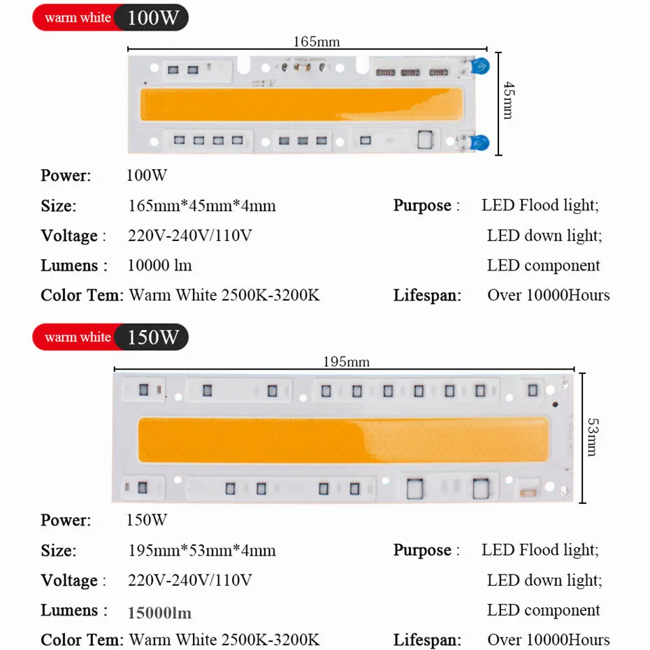 Светодиодный светильник высокой мощности прожектор Smart IC COB Chip AC 110V 220V 240V Led 30W 50W 100W