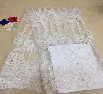 

Shinning African Sequin 3d Lace Fabric 5 Yards beads Latest Nigerian Stones Tulle French Mesh Net Lace Fabric For Bridal white