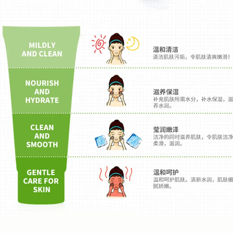 BIOAQUA 100g Aloe Vera Facial Cleanser Rich Foaming Moisturizing Hydrating Whitening Shrink Pores Essence Face Cleansing Care 6