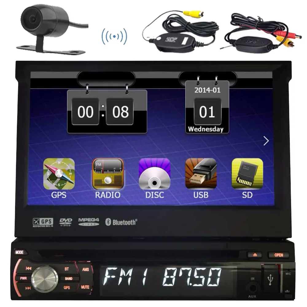 

Wireless Rear Camera Single 1din Car Radio with 8GB GPS Map Headunit GPS Navigation Touchscreen Autoradio Bluetooth AM RDS FM