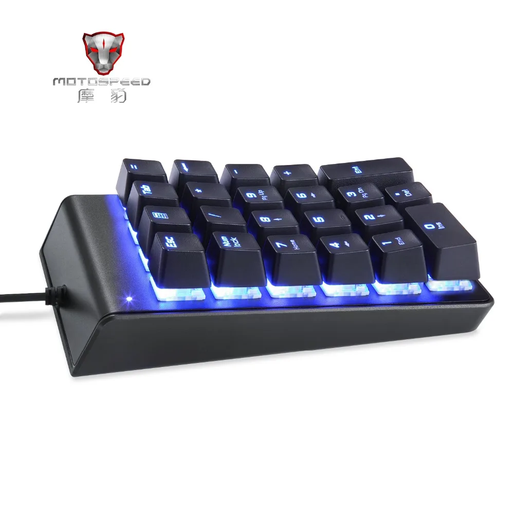 MOTOSPEED K22 Mechanical Numeric Keypad Wired 22 Keys Mini Numpad LED Backlight Keyboard Extended Layout for blue/ Red Switch