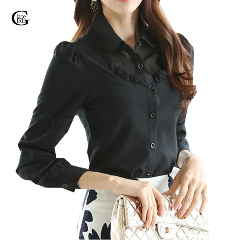 black formal chiffon blouses