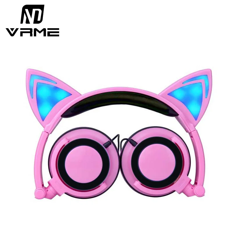Vrme Cat Ear Headphones Flashing Glowing Cosplay Fancy Foldable Over Ear Gaming Headsets