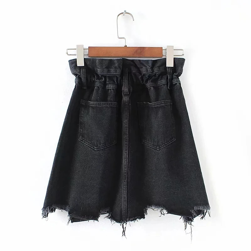Сексуальные черные джинсовые юбки с кисточками, Женская мини-юбка с эластичной резинкой на талии, уличная Женская юбка в стиле панк, юбка с высокой талией, faldas mujer, Зимняя