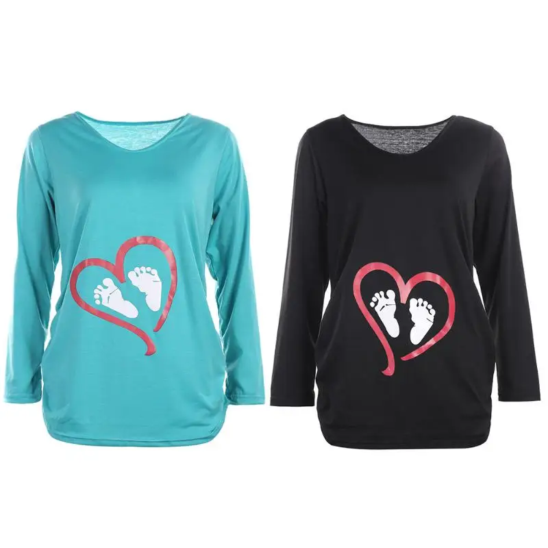 

Casual Spring Footprints Maternity Clothing Long Sleeve Cotton Bottoming T-shirt Tops Pregnant Women Clothes