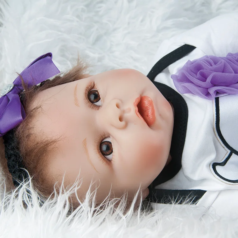 55 см мягкие силиконовые модные детские куклы реалистичные Reborn baby с фиолетовыми платьями Когнитивная игрушка для детей Подарки моделирование младенец кукла