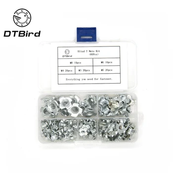 

80Pcs M3 M4 M5 M6 M8 Zinc Plated Four Claws Nut Speaker Nut T-nut Blind Pronged Tee Nut Furniture Assortment Kit Box screw