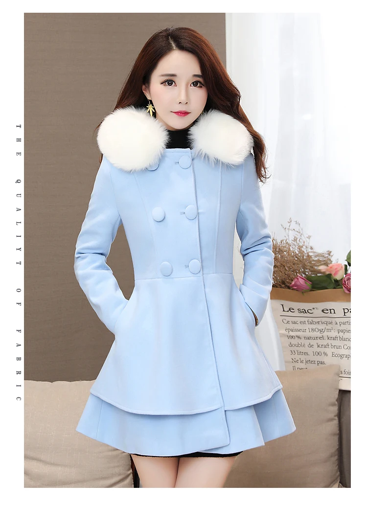 Зимнее шерстяное Женское пальто новая мода большой меховой воротник шерстяное пальто Женская ветровка размера плюс 3XL женское базовое пальто W520