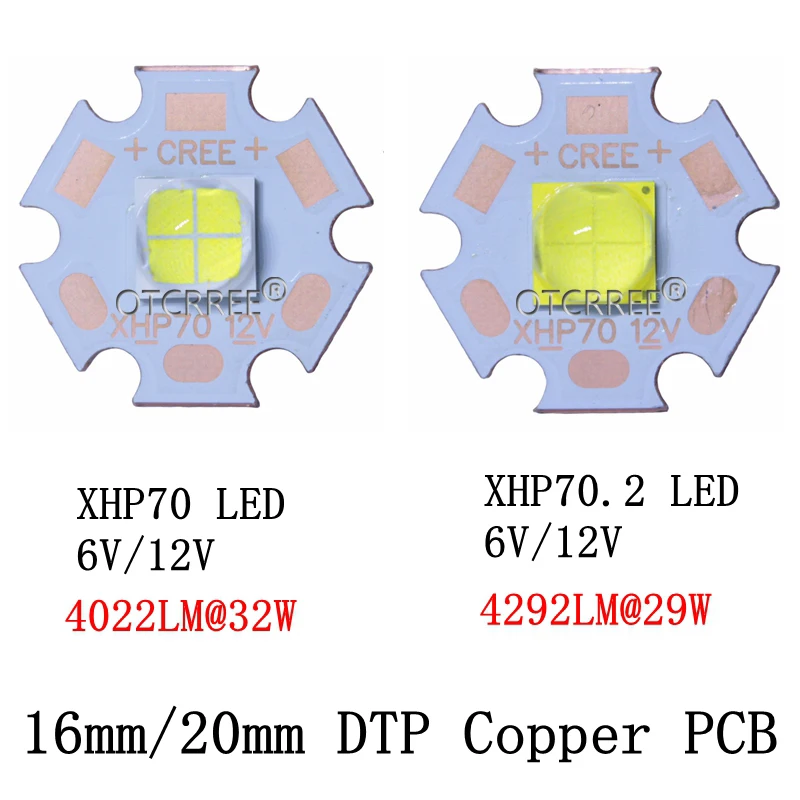 CREE XHP70 XHP70.2 6V 12 V, холодный и теплый свет, белые высокие Мощность Led 20 мм Медь+ Выход 6 V/12 V EL драйвер для вспышки светильник мотоцикла светильник