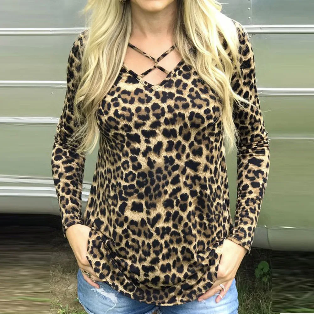 2017 Women Blouse Leopard Print Shirt Long sleeve O-Neck Top Loose Blouses Plus Size Shirt Camisa Feminina Clothing #ZP5850