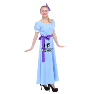 ROLECOS Wendy Peter Pan Dress Blue Long Cosplay Costume Beauty Lady Dress Half Sleeve Casual Party Dress For Women