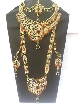 

NewDelicate India Jewelry set Ethnic luxury Accessory 2Necklaces earrings bracelet Nose ring Headdress Multiple Piece Set