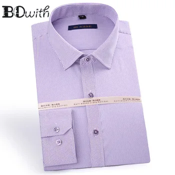 

2019 Cotton Purple Long Sleeve Square Collar Shirt Men Designer Solid Shirt Non Iron Slim Fit Business Shirts Formal 4XL