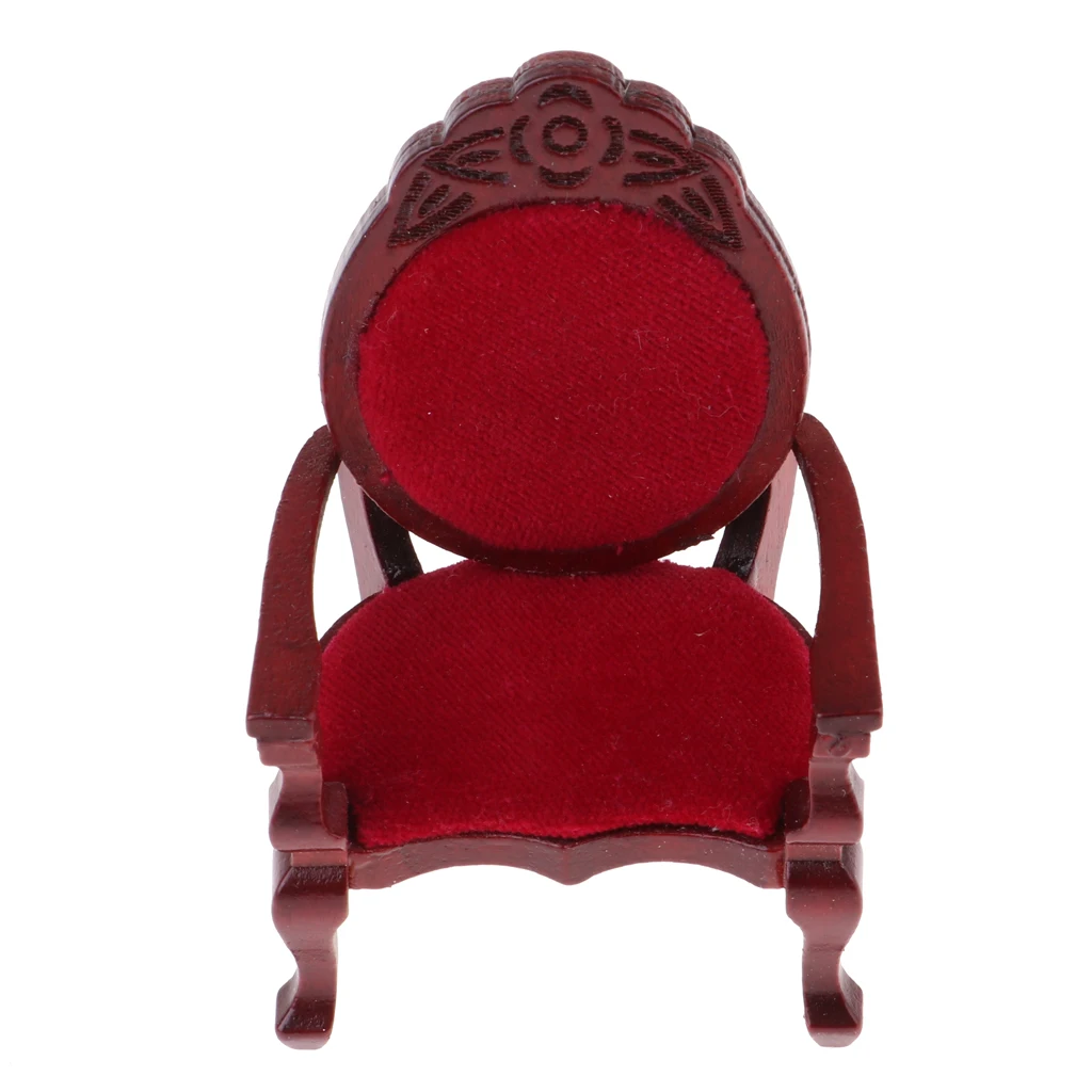 Miniature Wooden Stool Armchair Chair Model Toy For 1/12 Dollhouse Room Decoration Red