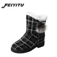 Feiyitu/Новинка; сезон осень-зима; модная женская обувь с узором «гусиные лапки»; дышащие теплые хлопковые ботинки