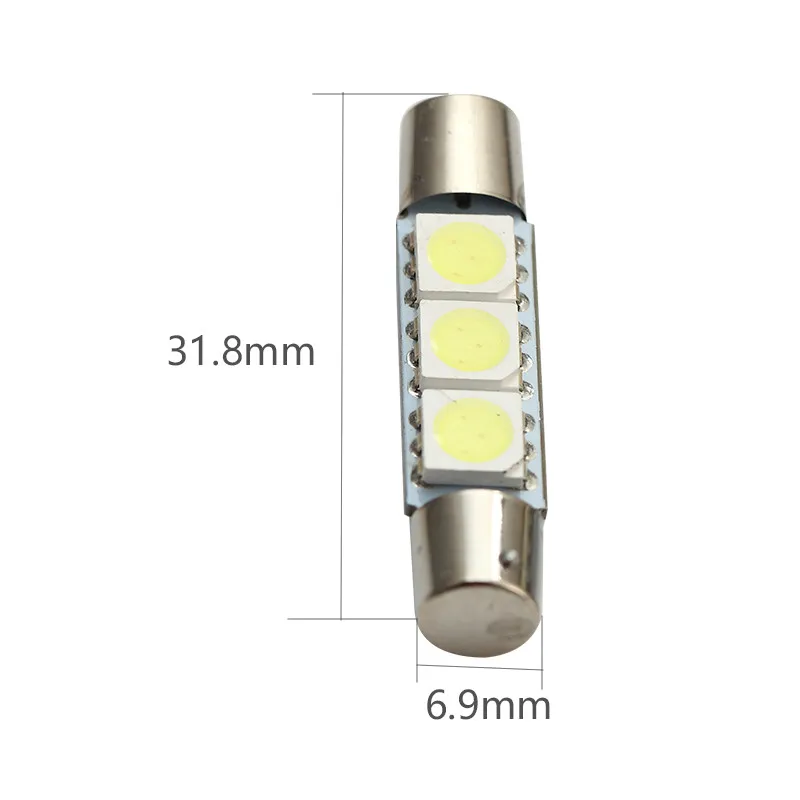 10 шт. прожектор купол с фестонами T6.3 28 мм 31 мм 3 SMD 5050 светодиодный 3smd Светильник лампы автомобиля косметическое зеркало светильник s солнцезащитный козырек с плавким предохранителем светильник белый 12V