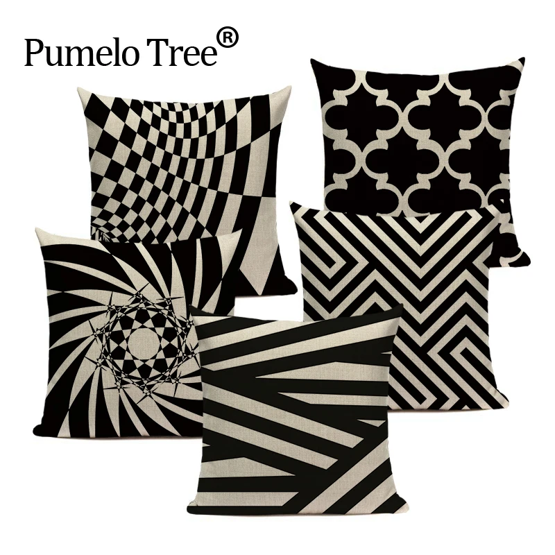 

Geometry Decorative Cushion Covers Fashion Black And White Striped Linen Pillowcase Sofa Bed Car Custom Print Pillow Cover